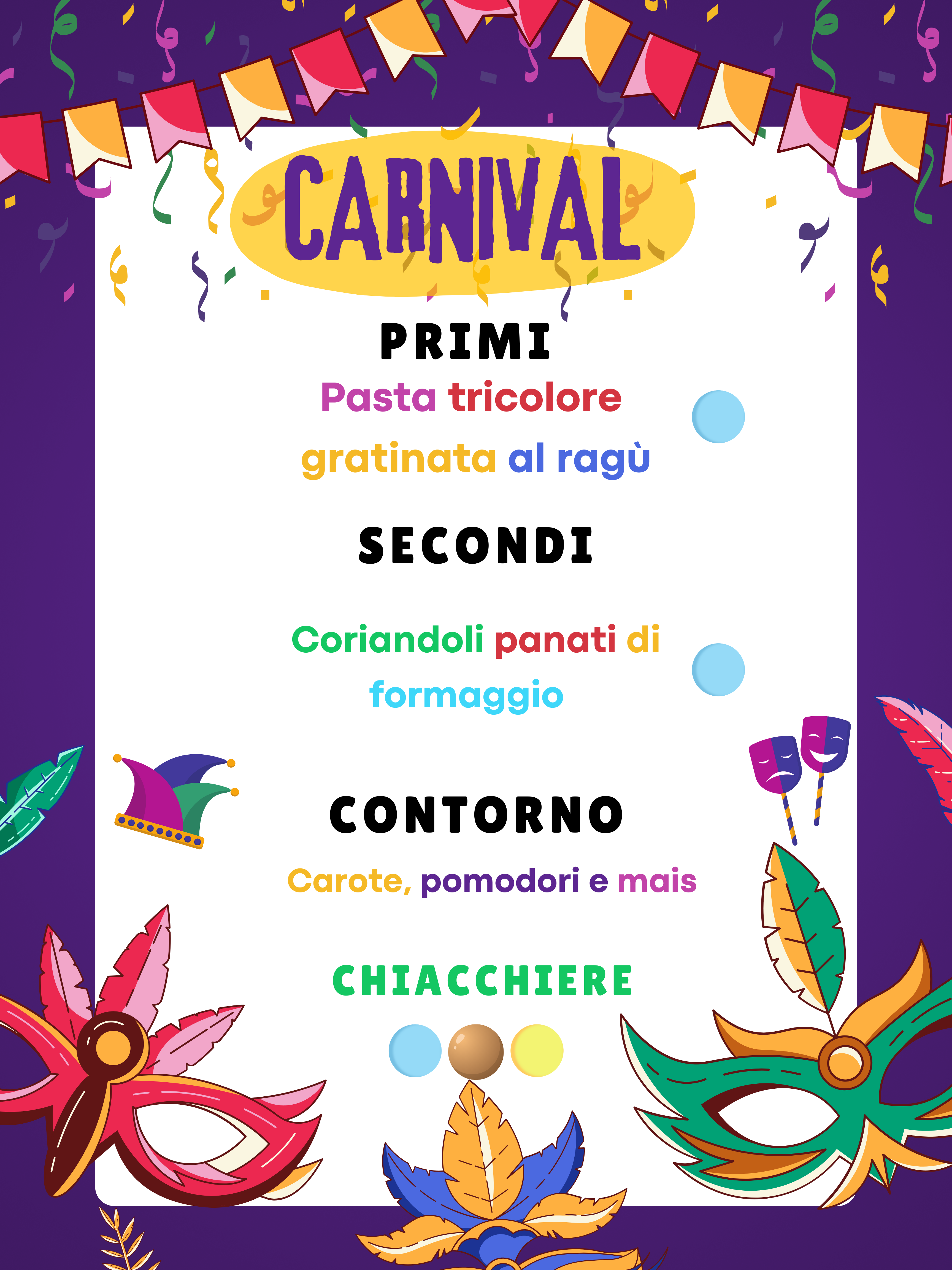 Menu Carnaval maternelle
